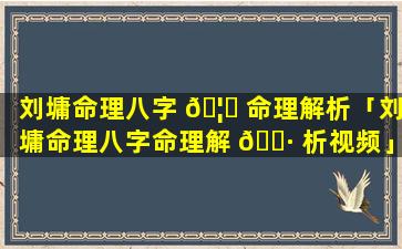 刘墉命理八字 🦍 命理解析「刘墉命理八字命理解 🌷 析视频」